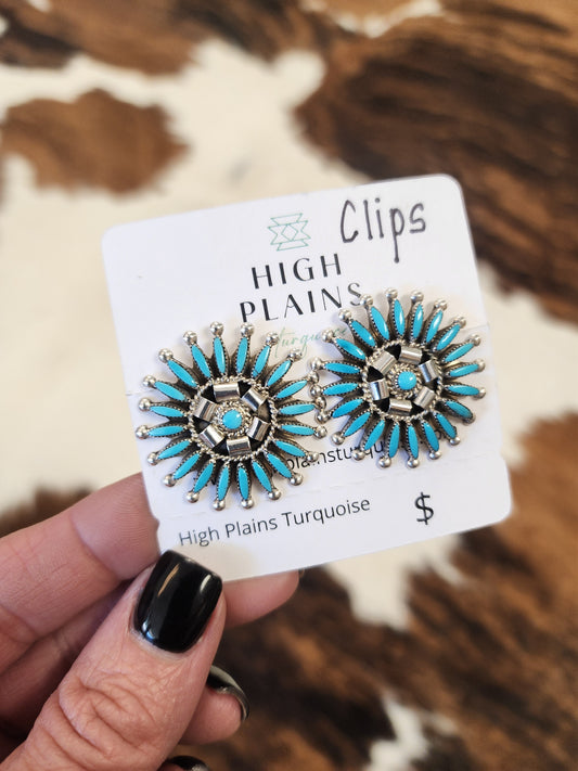 Zuni Sleeping Beauty Turquoise Clip-on Earrings