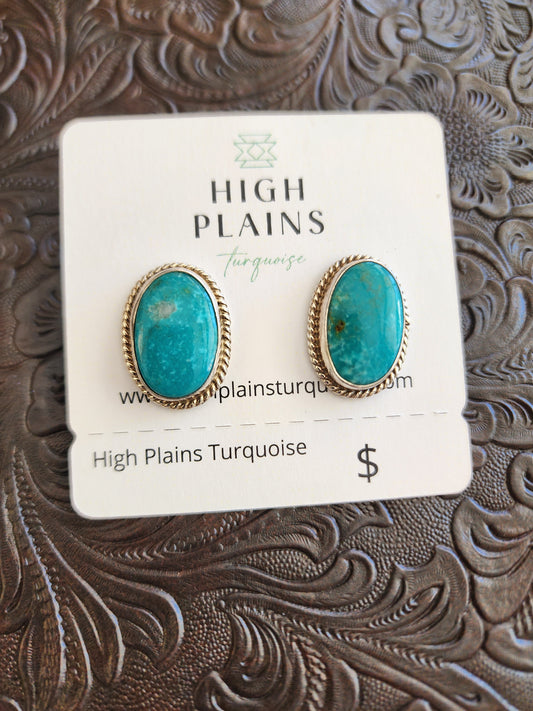 Kingman Turquoise Oval Post Back Earrings