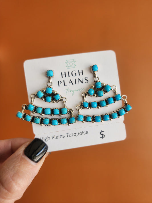 Navajo Kingman Turquoise Triangle Shaped Statement Earrings