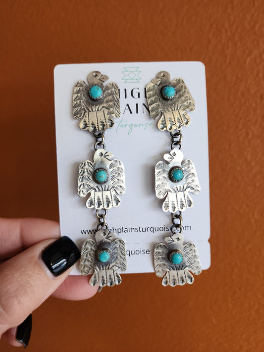 Navajo Triple Sterling Silver Thunderbird Earrings