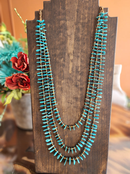 3-Strand Hand Strung Turquoise Tab Necklace