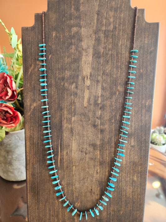 Single Strand Hand Strung Turquoise Tab Necklace