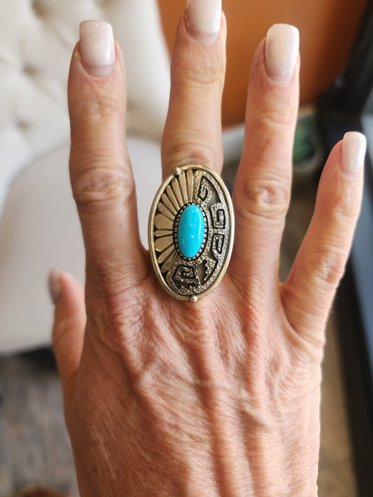 Marita Benally Sleeping Beauty Turquoise Oval Ring