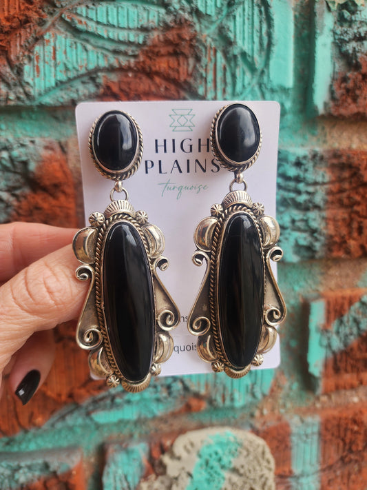 Black Onxy Statement Clip-On Earrings