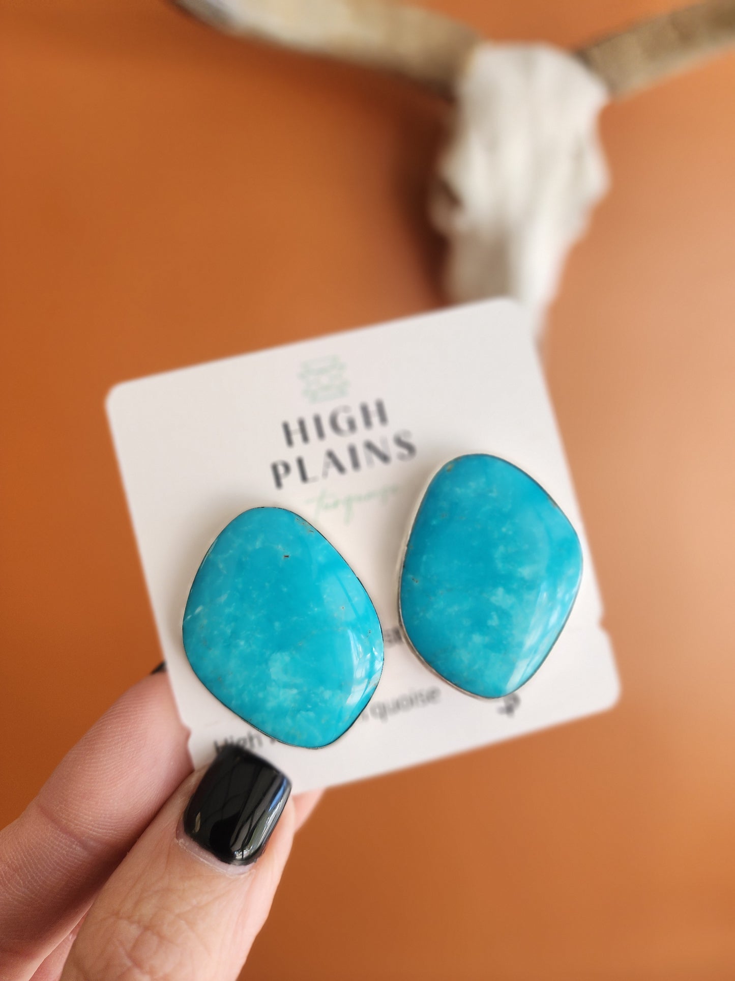 Kingman Turquoise Large Stone Turquoise Clip-on Earrings