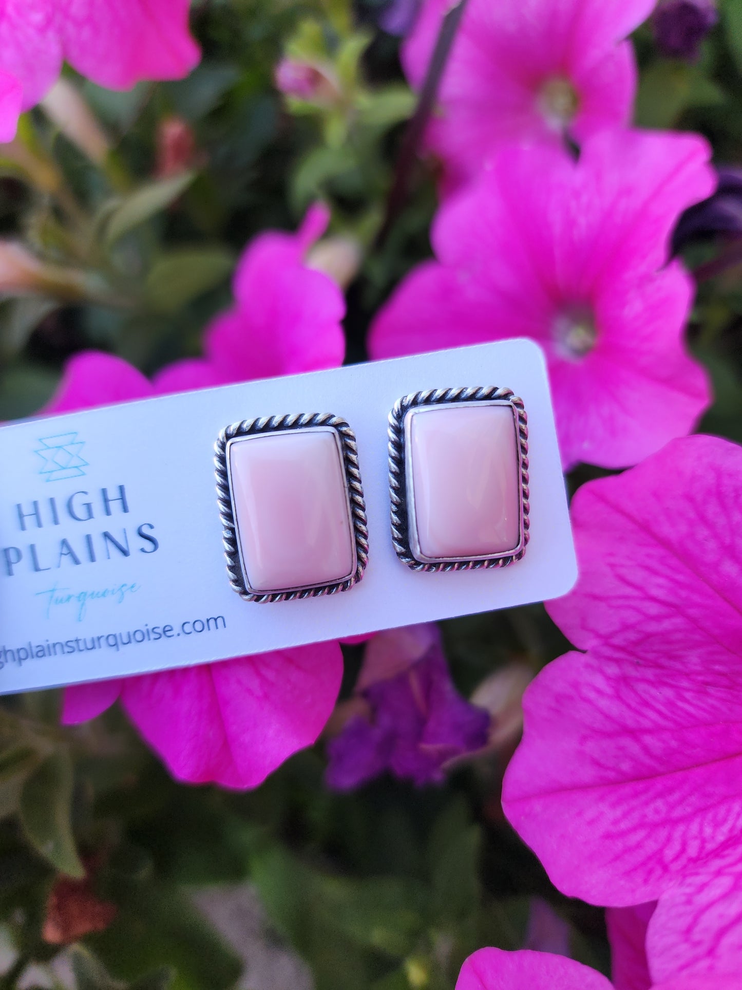 Pink Conch Rectangular Post Back Earrings