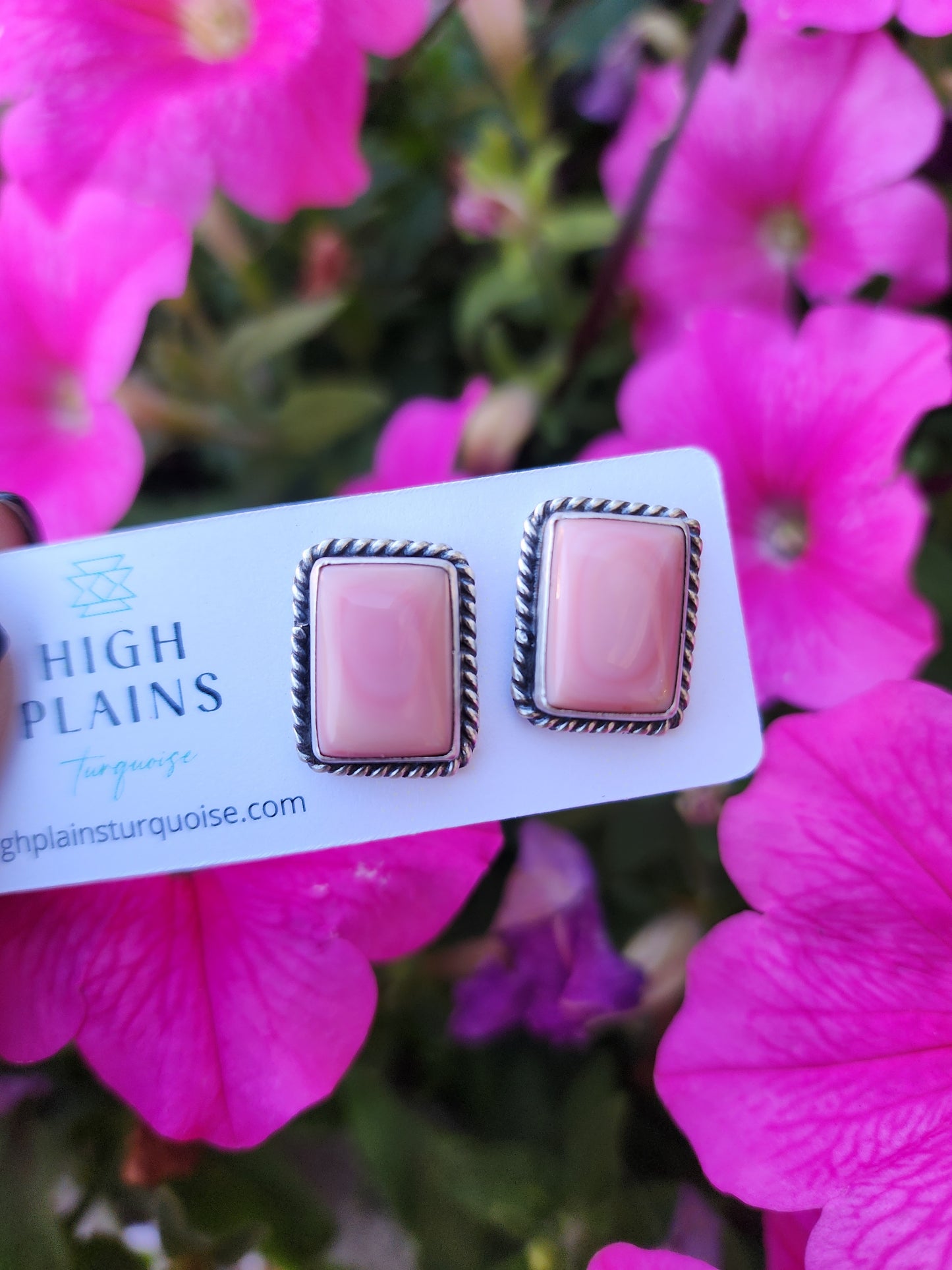 Pink Conch Rectangular Post Back Earrings