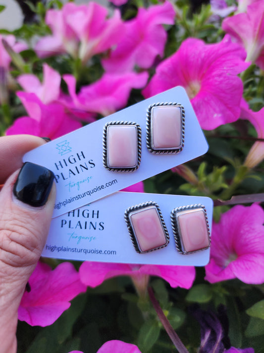 Pink Conch Rectangular Post Back Earrings