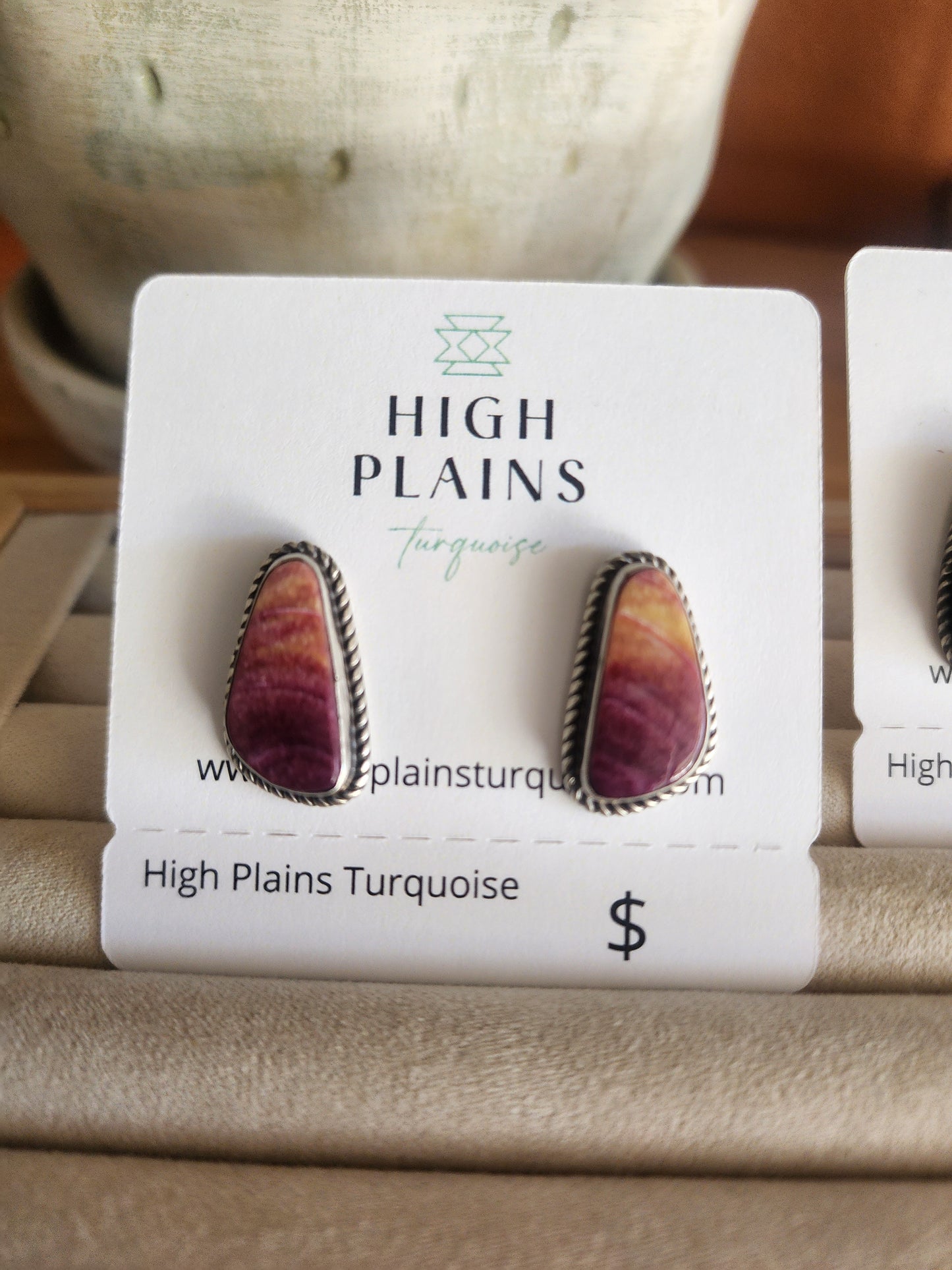 Purple Spiny Triangular Post Back Earrings