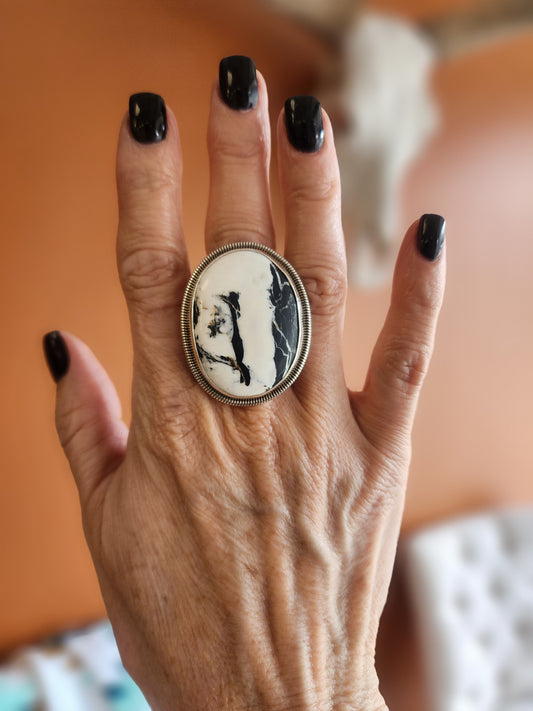 Navajo White Buffalo Oval Statement Ring