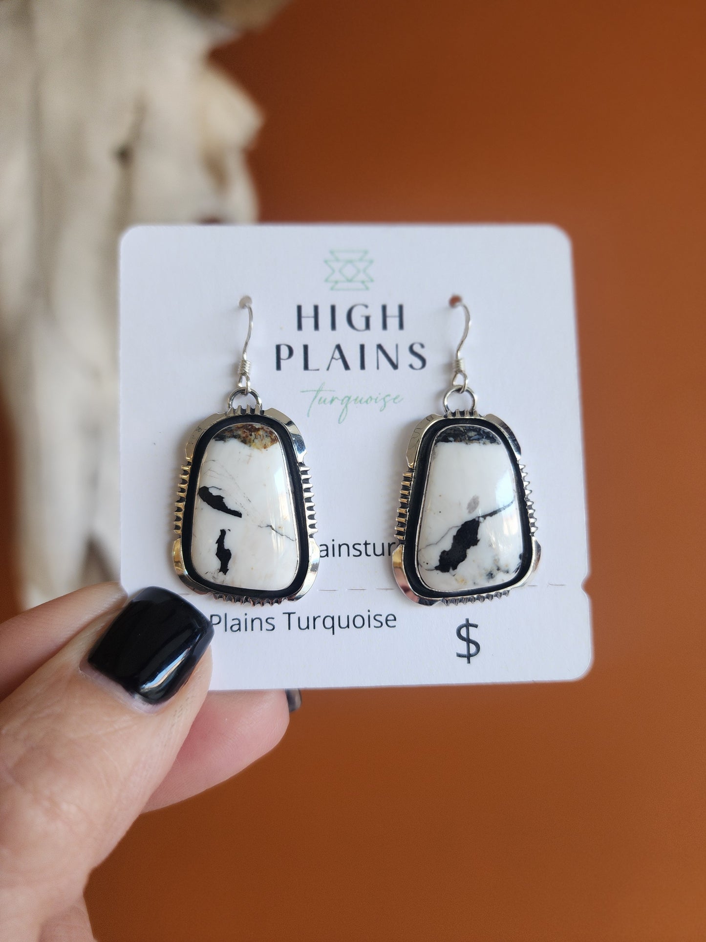 White Buffalo French Wire Earrings w/Sterling Sawtooth accent