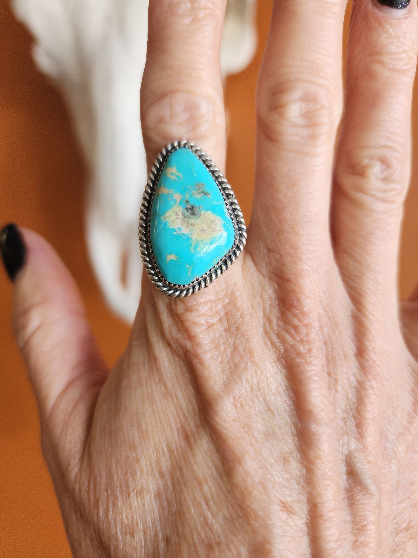 Kingman Turquoise Ring w/Sterling Rope accent (10)