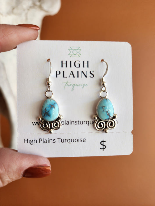 Golden Hills Turquoise Earrings w/Sterling Silver Scroll accent