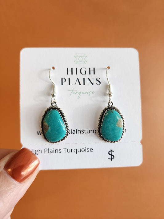 Kingman Turquoise Earrings w/Sterling Rope accent