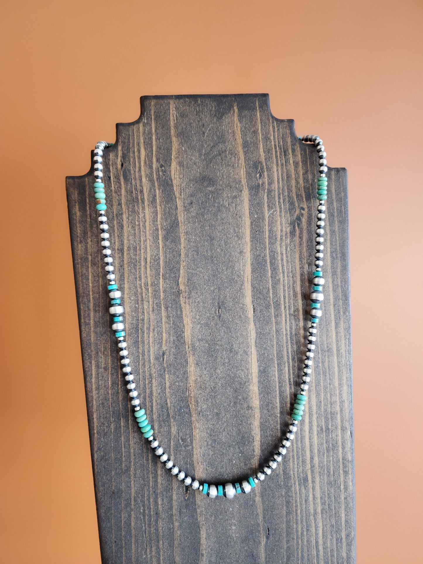 Sterling Silver Multi-Bead Necklace w/Turquoise accent - 24" w/2" extender