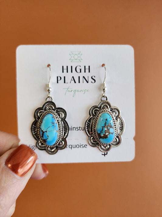 Golden Hills Turquoise Earrings w/Sterling Silver Scalloped accent