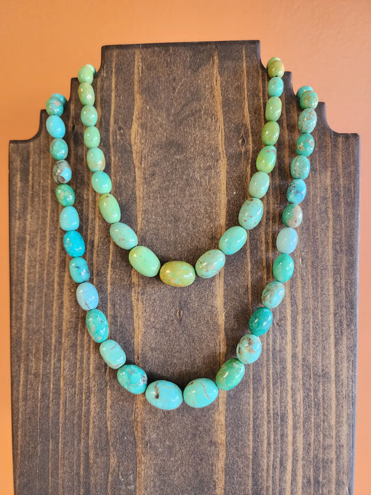 Campitos Turquoise Oval Large Bead Hand Strung Necklace - 19"