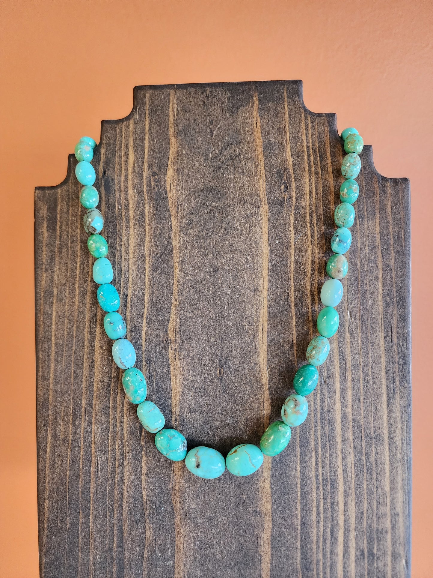 Campitos Turquoise Oval Large Bead Hand Strung Necklace - 19"