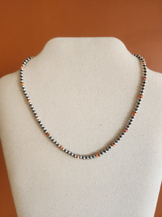 4mm Sterling Silver & Spiny Oyster Bead Necklace - 16" w/2" extender