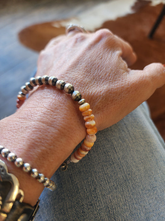 6mm Sterling Silver & Spiny Oyster Bracelet