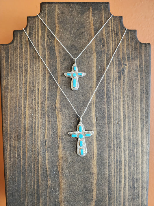 Zuni Sterling Silver & Turquoise Cross Pendant - 18"