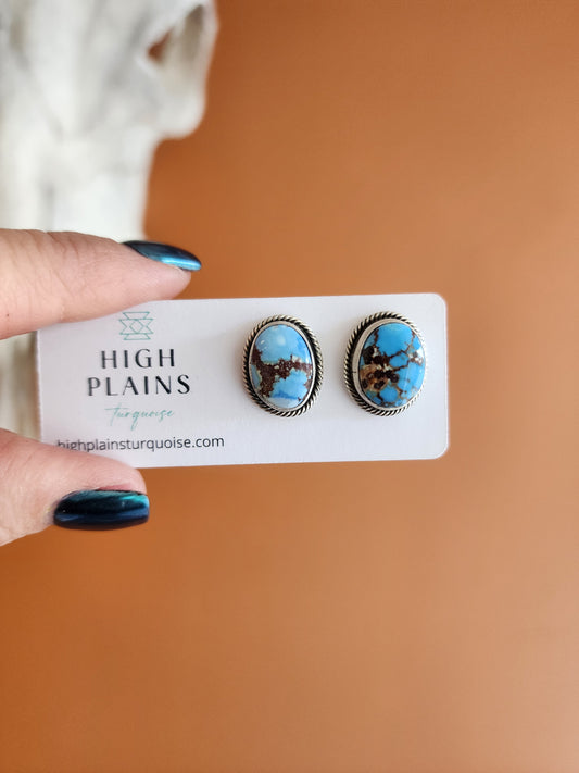 Navajo Handmade Golden Hills Turquoise Stud Earrings