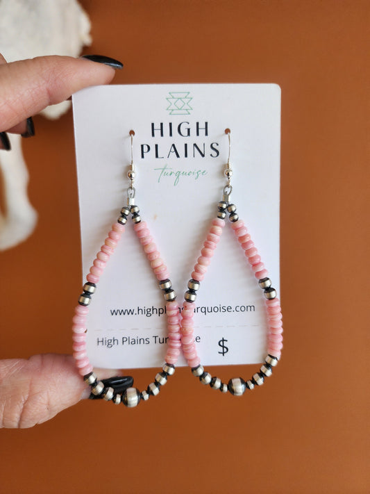 4mm Pink Conch Rondell Beaded Earrings