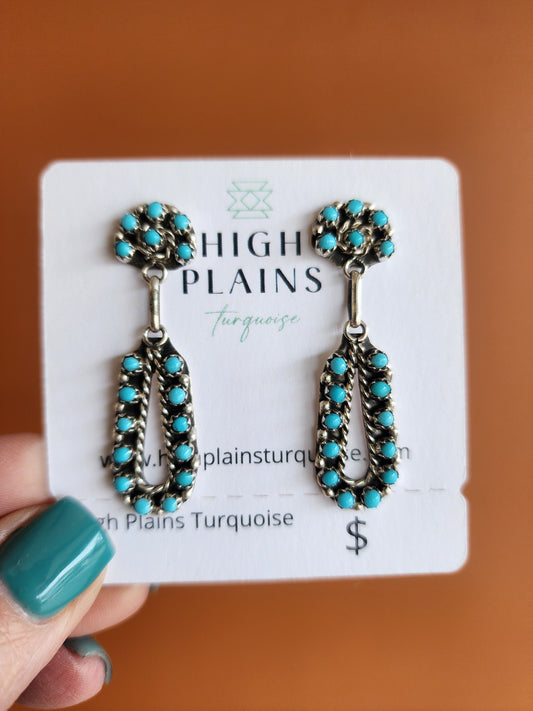 Zuni Randy Hooee Turquoise Snake Eye Drop Earrings