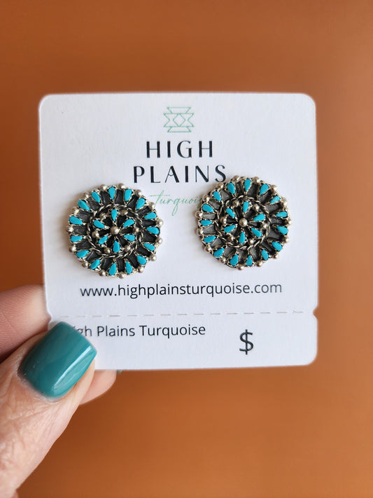 Zuni Petit Point Sleeping Beauty Turquoise Cluster Earrings