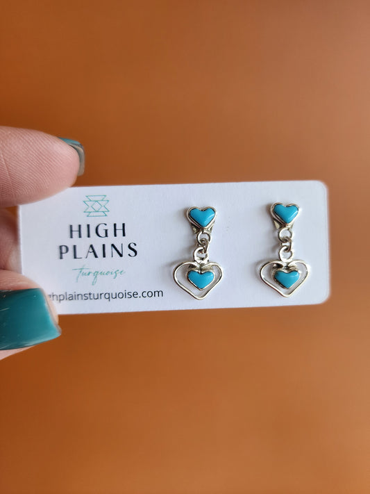 Zuni Turquoise Double Heart Drop Earrings