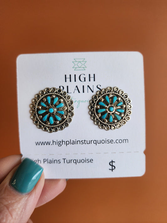 Zuni Alice Mutte Turquoise Cluster Earrings