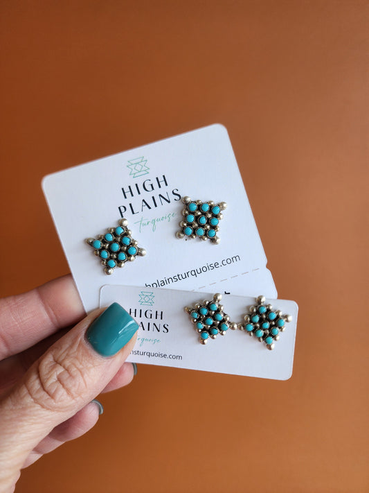 9-Stone Zuni Snake Eye Turquoise Studs