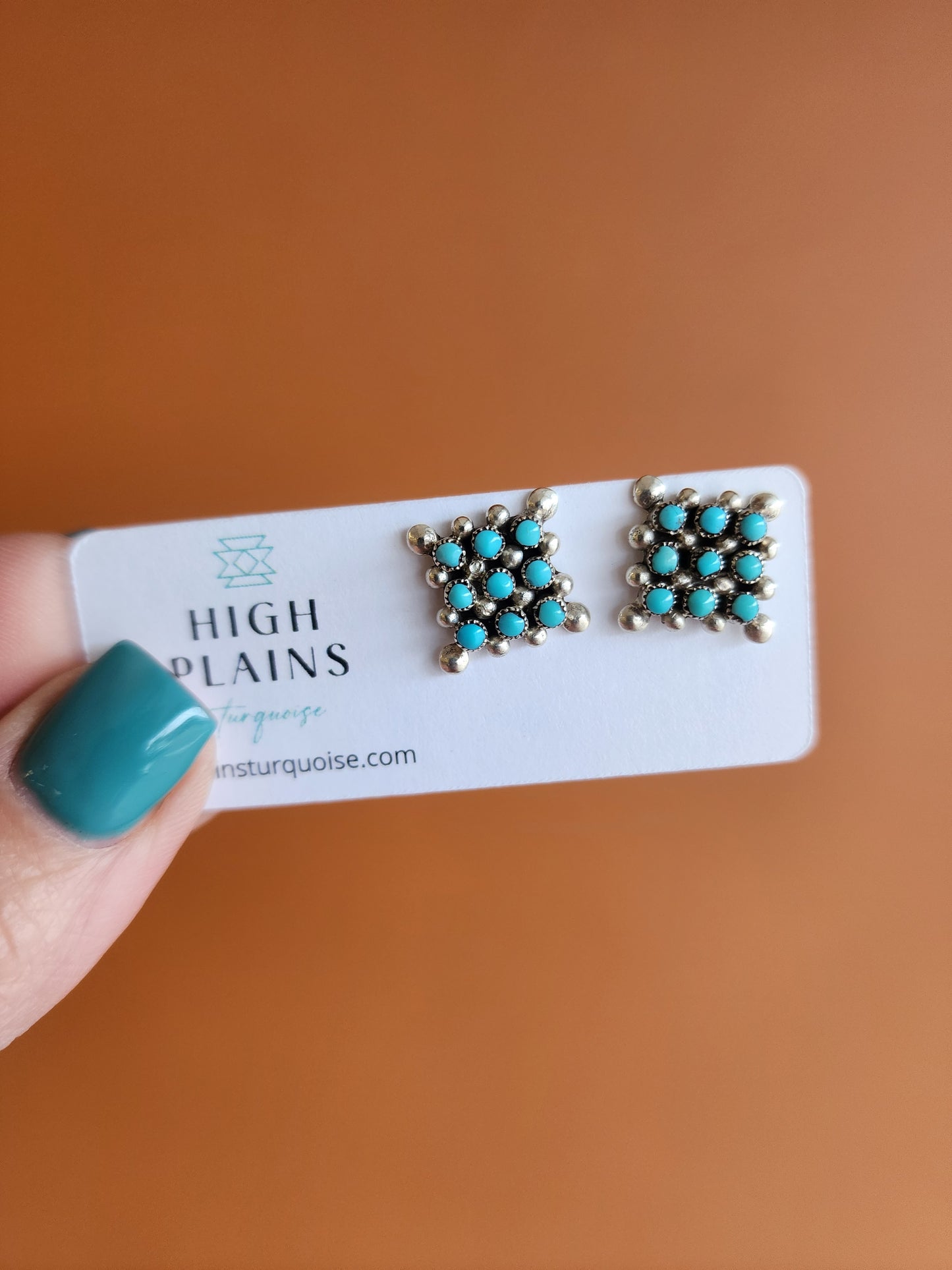 9-Stone Zuni Snake Eye Turquoise Studs