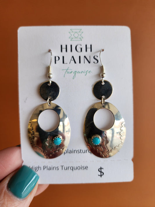 Bernice Sandoval Sterling Silver Oval Earrings with Turquoise accent
