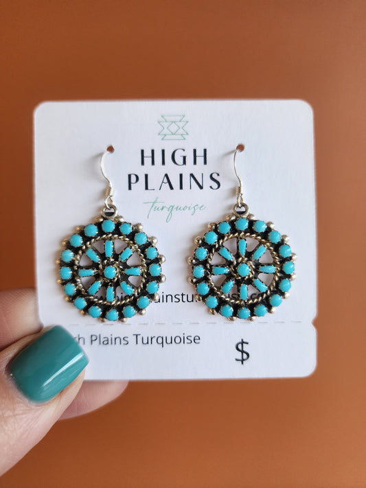 Zuni Turquoise Wagon Wheel Earrings