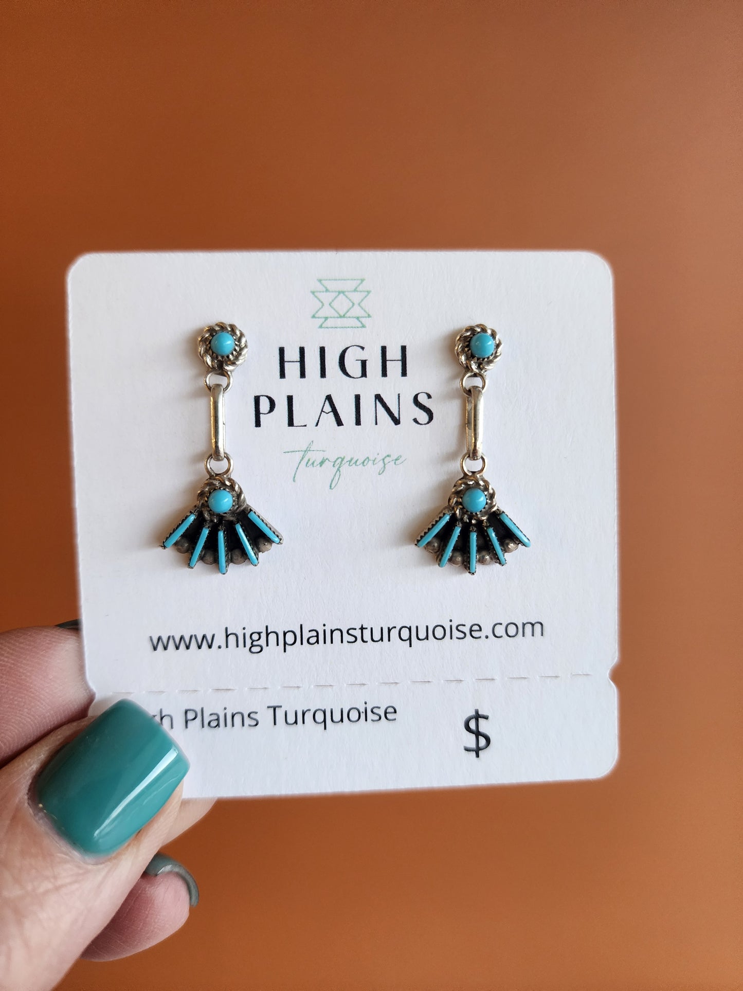 Zuni Needlepoint Turquoise Drop Earrings