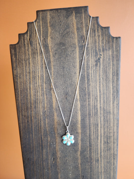 Zuni Turquoise Cluster Pendant Necklace - 18"