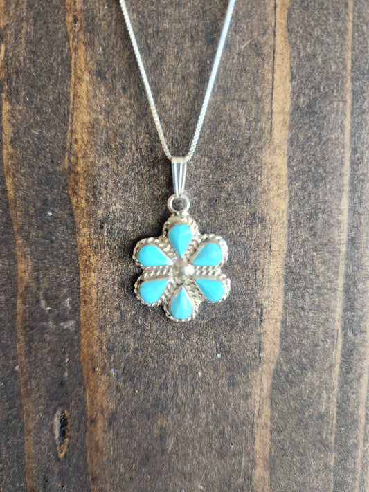 Zuni Turquoise Cluster Pendant Necklace - 18"