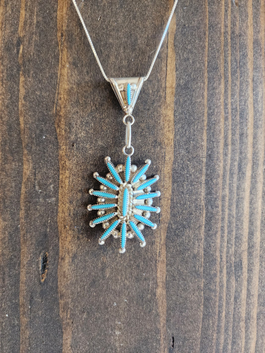 Zuni Turquoise Needlepoint Cluster Pendant - 18"