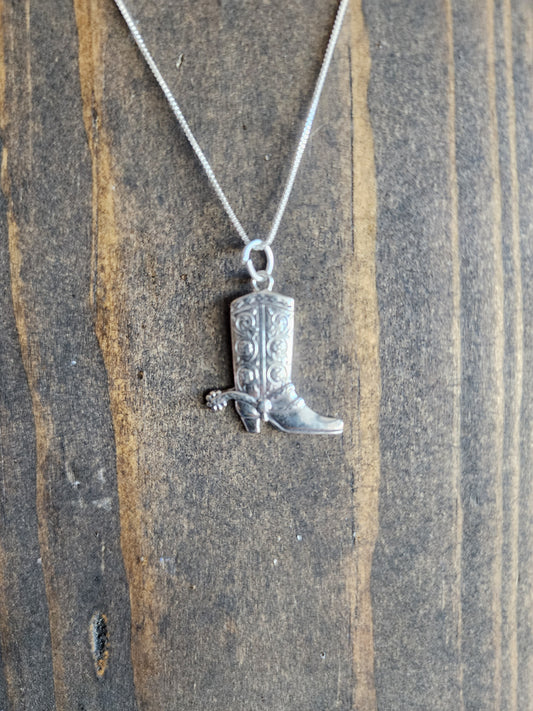 Sterling Silver Spur Cowboy Boot Pendant Necklace - 18"