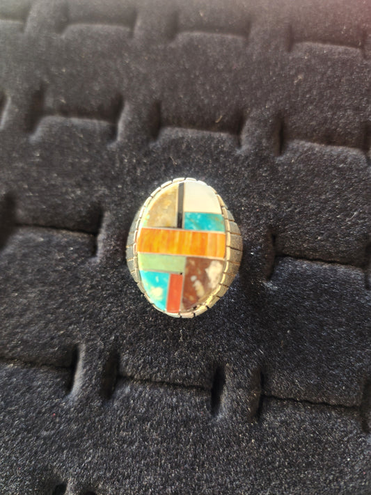 Men's Multi-Stone Inlay Sterling Silver Ring