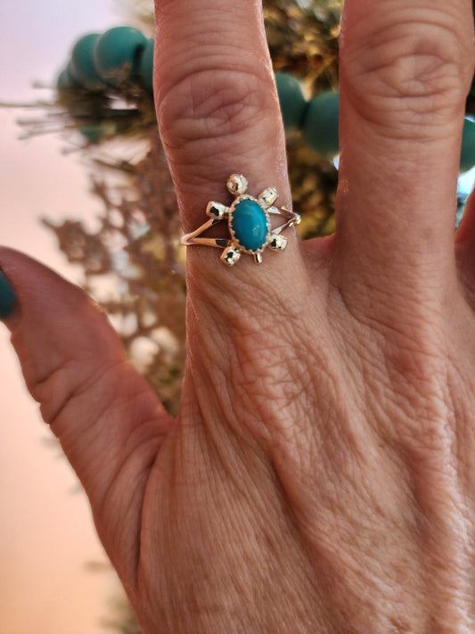 Zuni Kingman Turquoise Turtle Ring