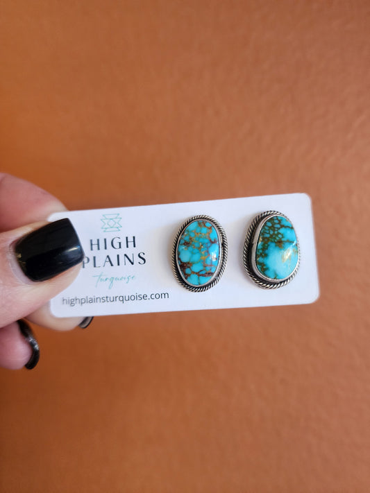 Navajo Handmade Sonoran Gold Turquoise Stud Earrings