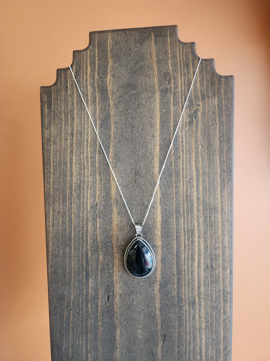 Black Onyx Teardrop Pendant Necklace - 18"