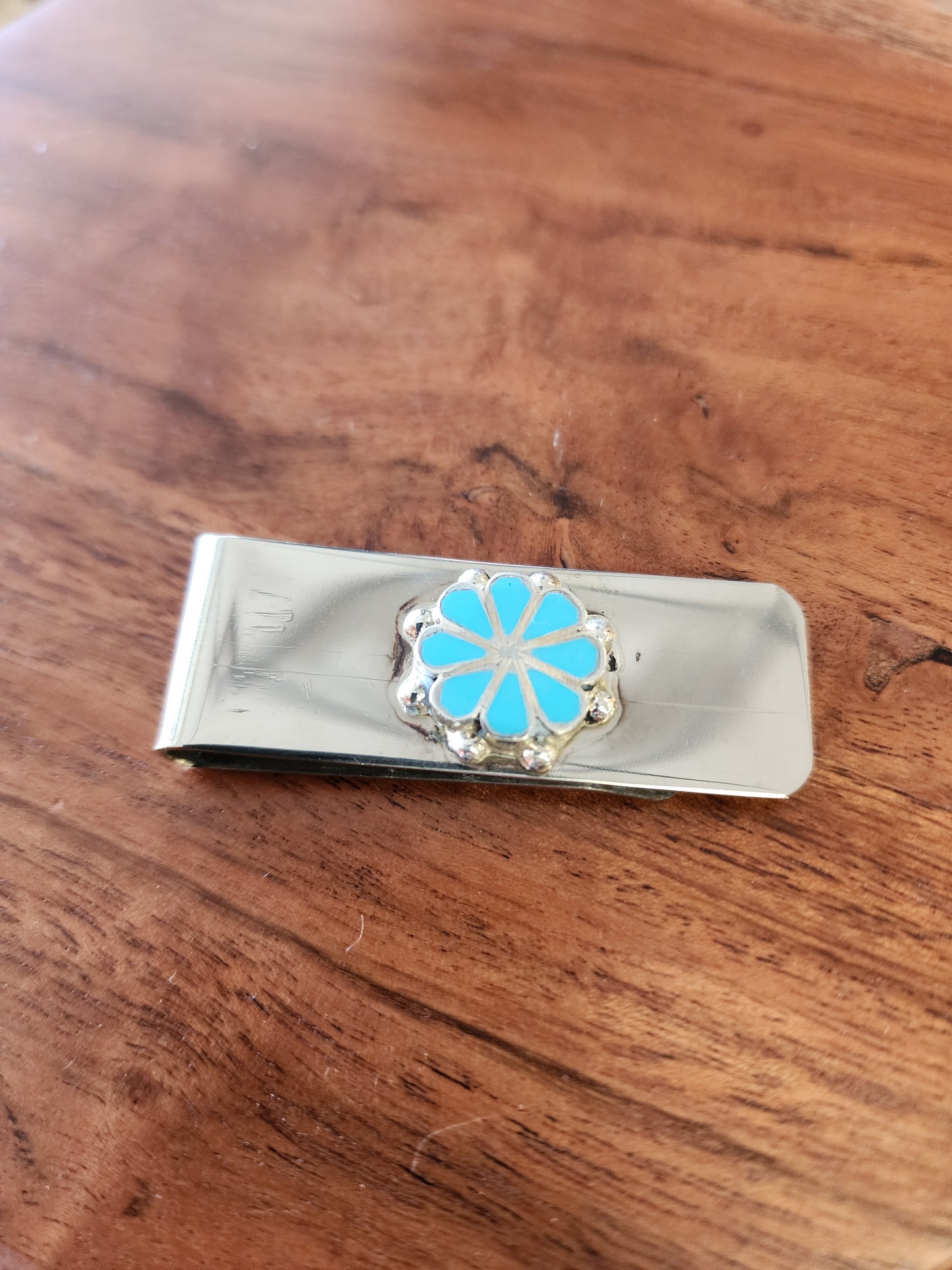 Zuni Money Clip w/Turquoise Flower