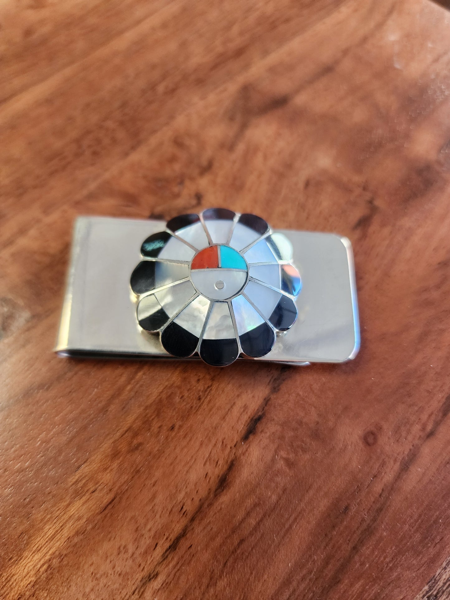 Zuni Mother of Pearl Sunface Money Clip