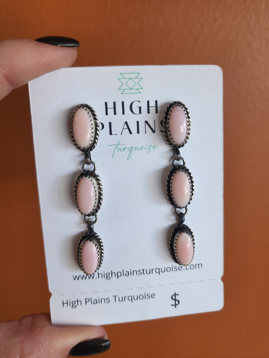 3-Stone Pink Conch Post Back Earrings