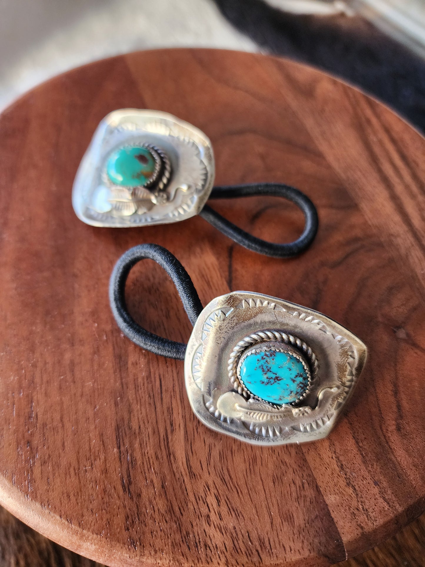 Sterling Silver Kingman Turquoise Cowboy Hat Hair Tie