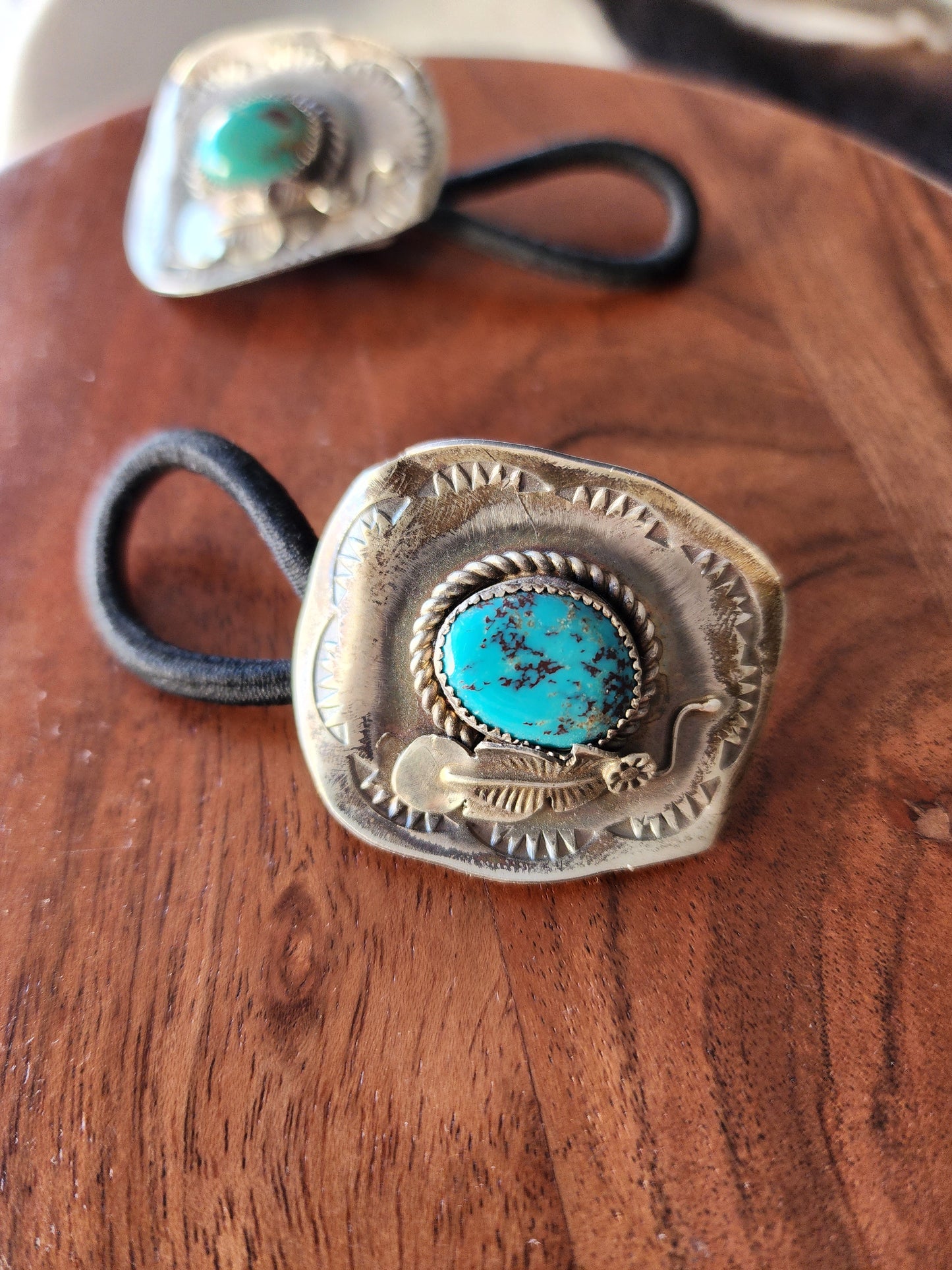 Sterling Silver Kingman Turquoise Cowboy Hat Hair Tie