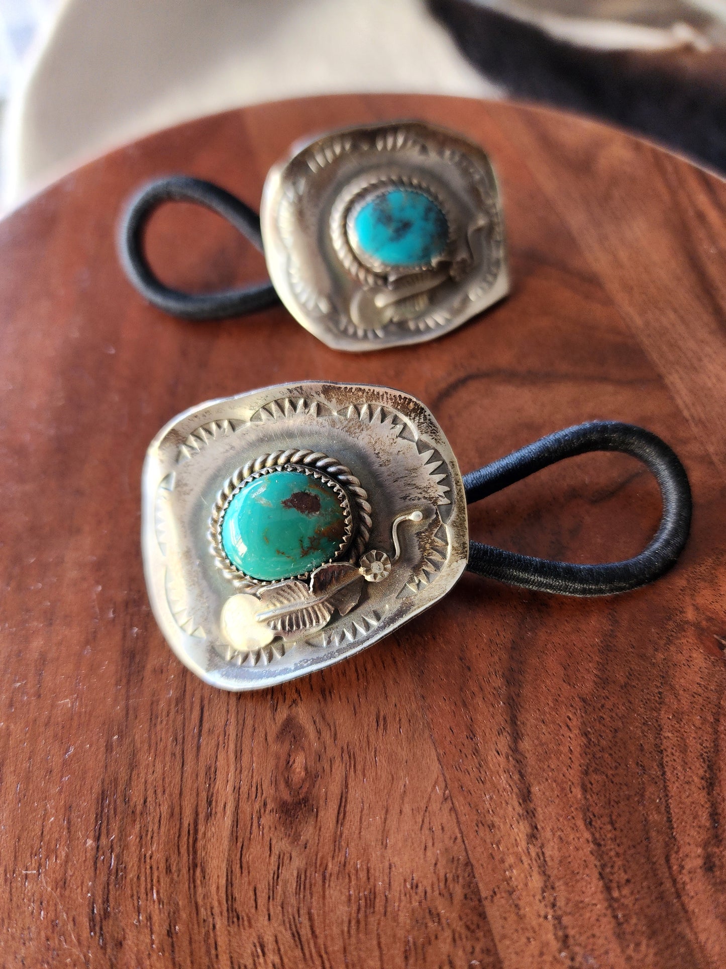 Sterling Silver Kingman Turquoise Cowboy Hat Hair Tie